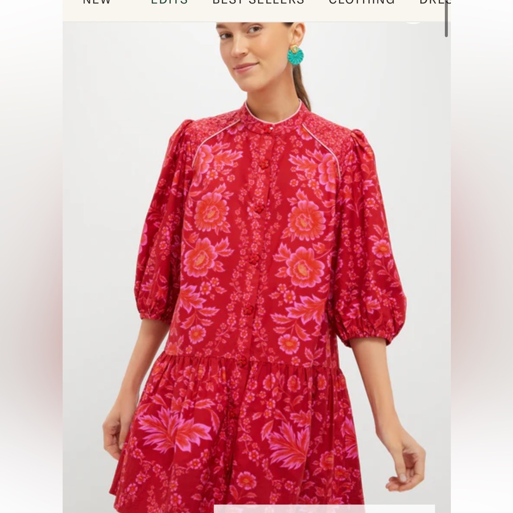 FARM Rio Red and Pink Floral Dress